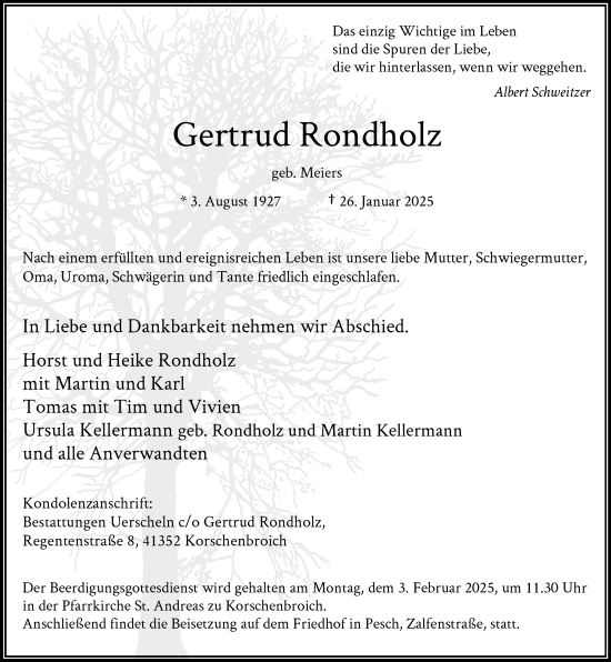 Traueranzeige von Gertrud Rondholz von trauer.extra-tipp-moenchengladbach.de