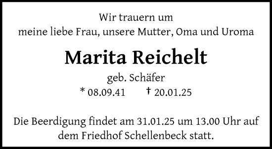 Traueranzeige von Marita Reichelt von trauer.wuppertaler-rundschau.de