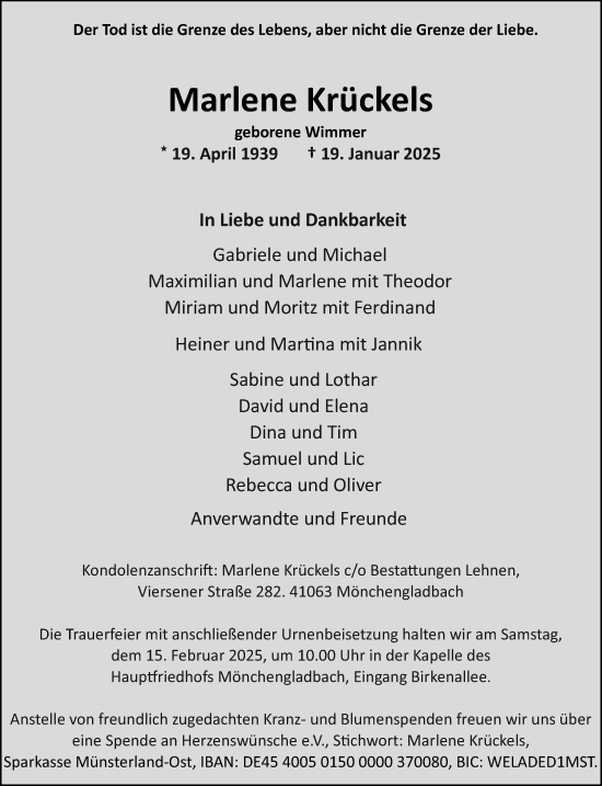 Traueranzeige von Marlene Krückels von trauer.extra-tipp-moenchengladbach.de