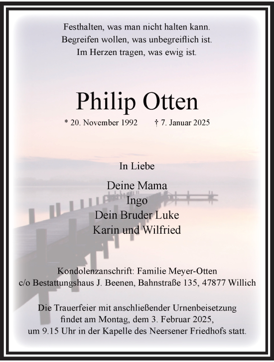 Traueranzeige von Philip Otten von trauer.extra-tipp-moenchengladbach.de