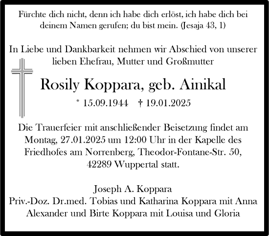 Traueranzeige von Rosily Koppara von trauer.wuppertaler-rundschau.de