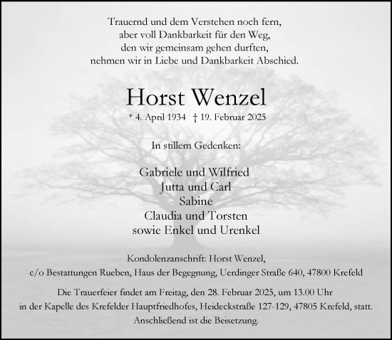 Traueranzeige von Horst Wenzel von trauer.extra-tipp-moenchengladbach.de