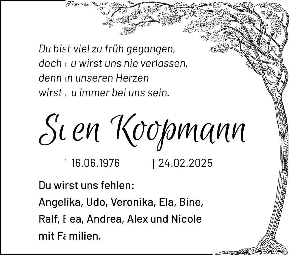  Traueranzeige für Sven Koopmann vom 02.03.2025 aus trauer.extra-tipp-moenchengladbach.de