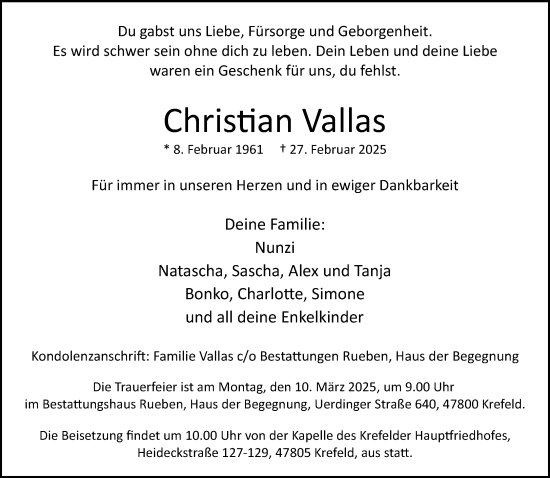 Traueranzeige von Christian Vallas von trauer.extra-tipp-moenchengladbach.de