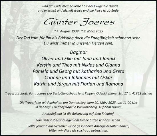 Traueranzeige von Günter Joeres von trauer.stadt-kurier.de