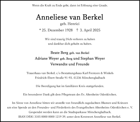 Traueranzeige von Anneliese van Berkel von trauer.extra-tipp-moenchengladbach.de