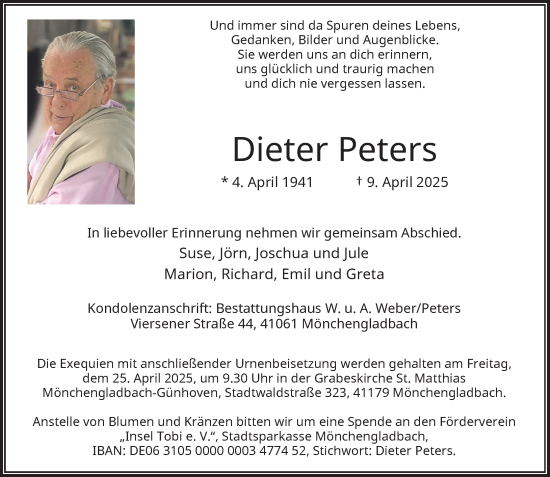 Traueranzeige von Dieter Peters von trauer.extra-tipp-moenchengladbach.de