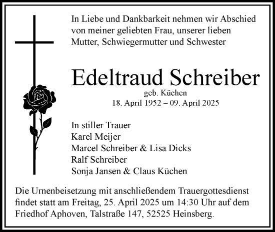 Traueranzeige von Edeltraud Schreiber von trauer.extra-tipp-moenchengladbach.de