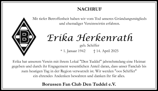 Traueranzeige von Erika Herkenrath von trauer.extra-tipp-moenchengladbach.de