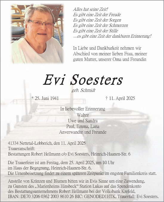 Traueranzeige von Evi Soesters von trauer.extra-tipp-moenchengladbach.de