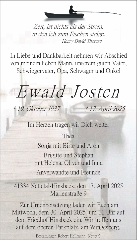 Traueranzeige von Ewald Josten von trauer.extra-tipp-moenchengladbach.de