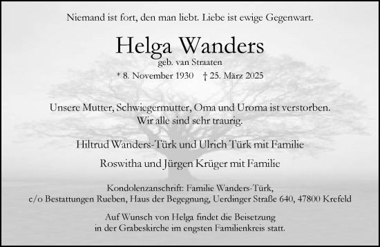 Traueranzeige von Helga Wanders von trauer.extra-tipp-moenchengladbach.de