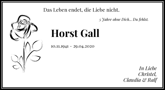Traueranzeige von Horst Gall von trauer.extra-tipp-moenchengladbach.de
