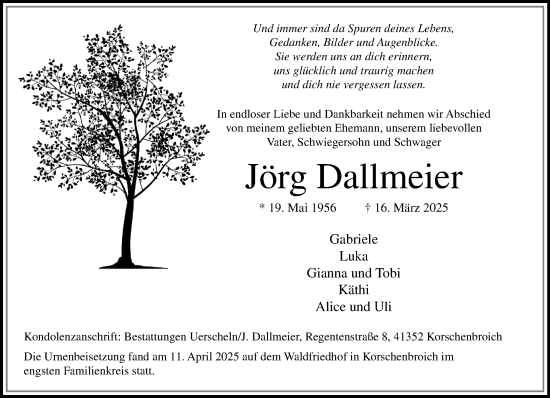 Traueranzeige von Jörg Dallmeier von trauer.extra-tipp-moenchengladbach.de