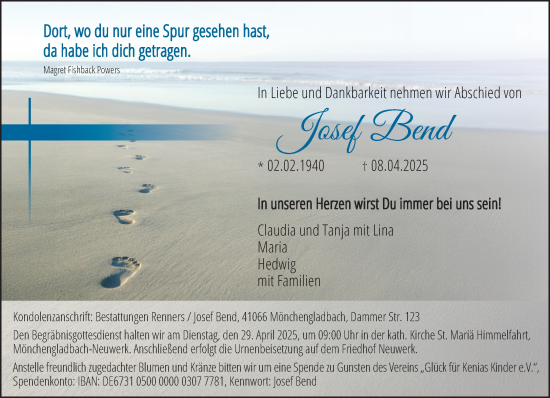 Traueranzeige von Josef Bend von trauer.extra-tipp-moenchengladbach.de