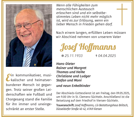 Traueranzeige von Josef Hoffmanns von trauer.extra-tipp-moenchengladbach.de