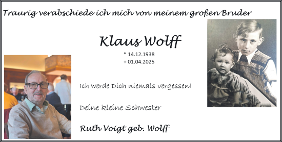 Traueranzeige von Klaus Wolff von trauer.extra-tipp-moenchengladbach.de