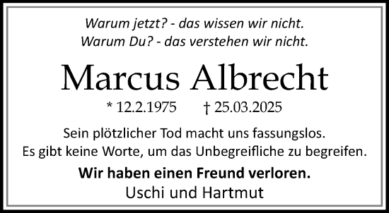 Traueranzeige von Marcus Albrecht von trauer.extra-tipp-moenchengladbach.de