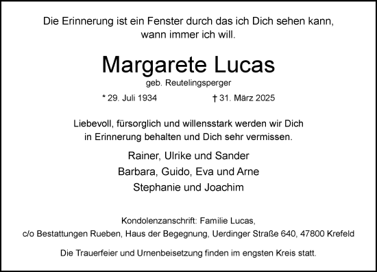 Traueranzeige von Margarete Lucas von trauer.extra-tipp-moenchengladbach.de