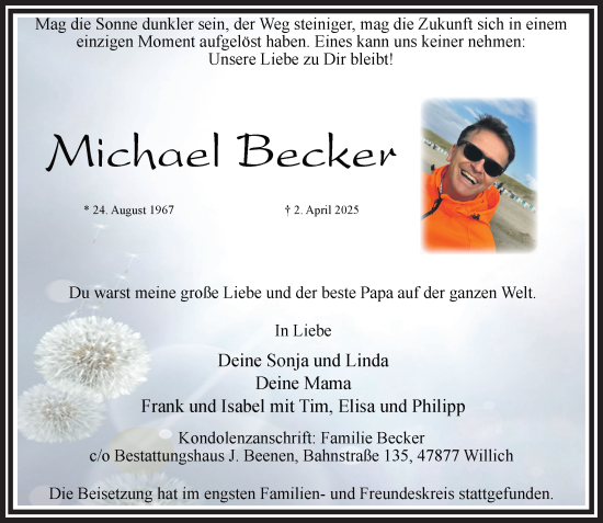 Traueranzeige von Michael Becker von trauer.extra-tipp-moenchengladbach.de