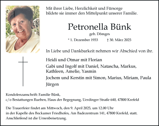 Traueranzeige von Petronella Bünk von trauer.extra-tipp-moenchengladbach.de