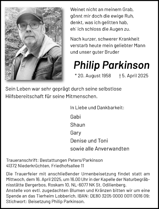 Traueranzeige von Philip Parkinson von trauer.extra-tipp-moenchengladbach.de