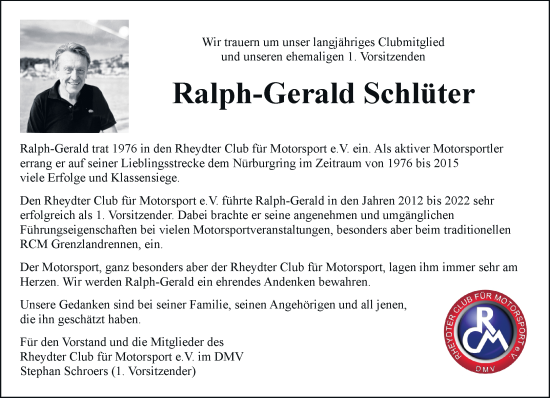 Traueranzeige von Ralph-Gerald Schlüter von trauer.extra-tipp-moenchengladbach.de