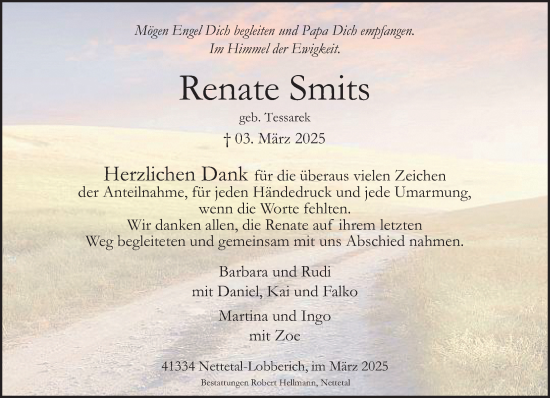 Traueranzeige von Renate Smits von trauer.extra-tipp-moenchengladbach.de