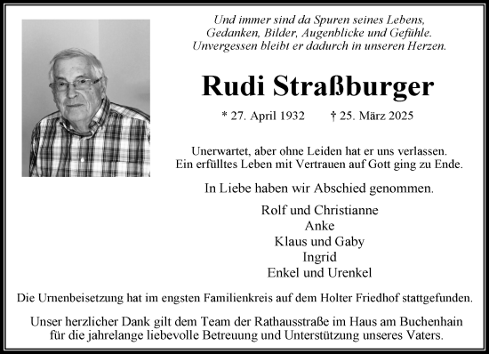 Traueranzeige von Rudi Straßburger von trauer.extra-tipp-moenchengladbach.de