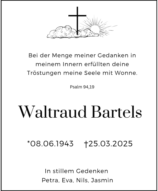 Traueranzeige von Waltraud Bartels von trauer.extra-tipp-moenchengladbach.de