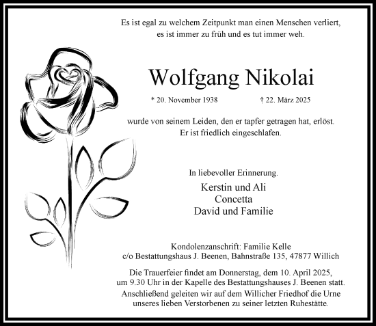 Traueranzeige von Wolfgang Nikolai von trauer.extra-tipp-moenchengladbach.de