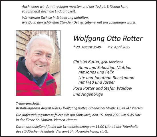 Traueranzeige von Wolfgang Otto Rotter von trauer.extra-tipp-moenchengladbach.de