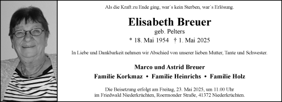 Traueranzeige von Elisabeth Breuer von trauer.extra-tipp-moenchengladbach.de