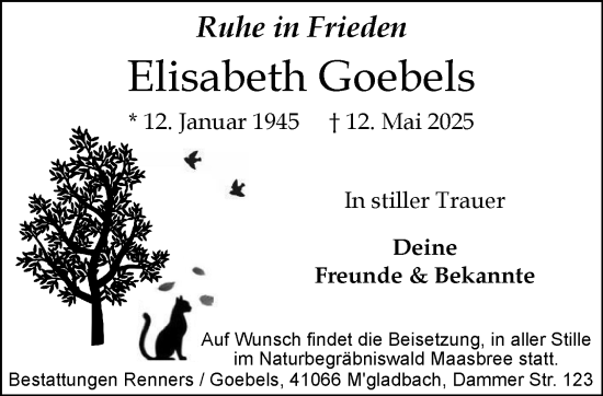 Traueranzeige von Elisabeth Goebels von trauer.extra-tipp-moenchengladbach.de