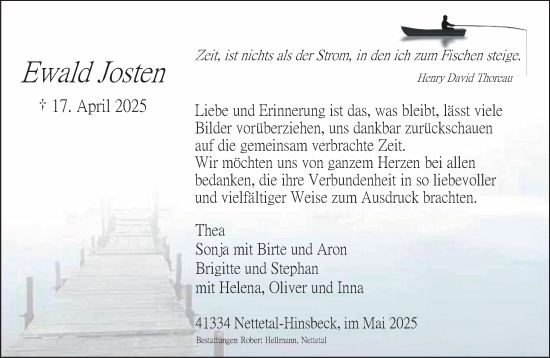 Traueranzeige von Ewald Josten von trauer.extra-tipp-moenchengladbach.de