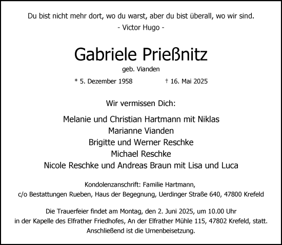 Traueranzeige von Gabriele Prießnitz von trauer.extra-tipp-moenchengladbach.de