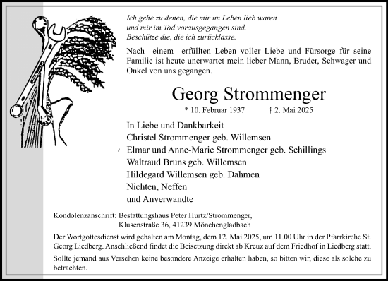 Traueranzeige von Georg Strommenger von trauer.extra-tipp-moenchengladbach.de