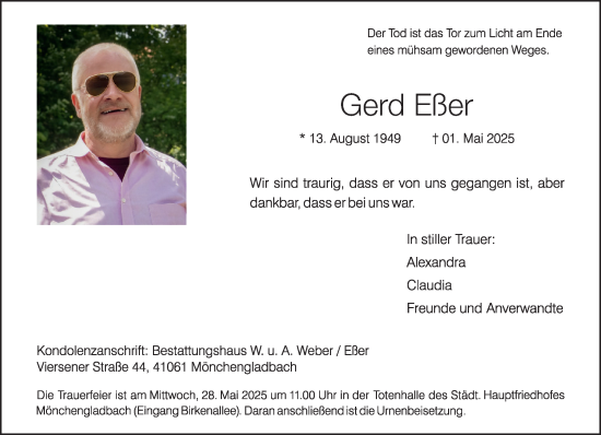 Traueranzeige von Gerd Eßer von trauer.extra-tipp-moenchengladbach.de