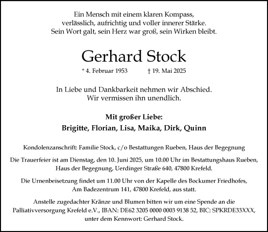 Traueranzeige von Gerhard Stock von trauer.extra-tipp-moenchengladbach.de