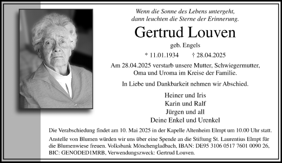 Traueranzeige von Gertrud Louven von trauer.extra-tipp-moenchengladbach.de