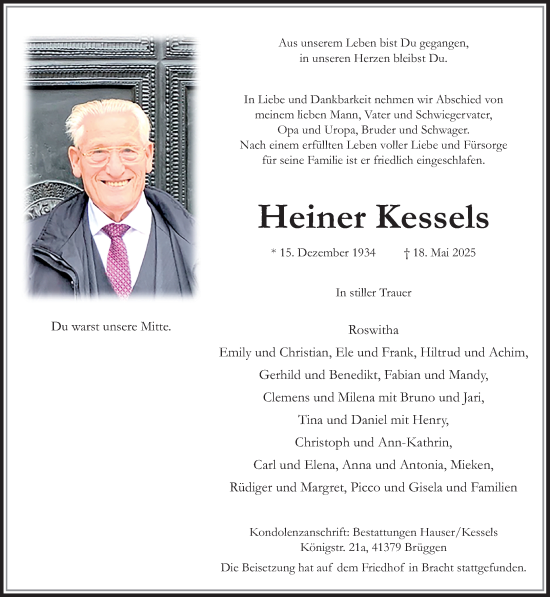 Traueranzeige von Heiner Kessels von trauer.extra-tipp-moenchengladbach.de