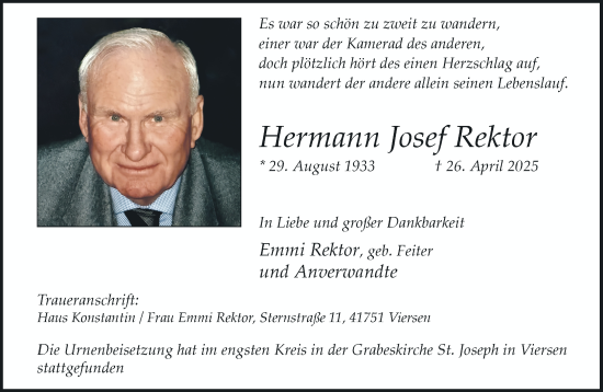 Traueranzeige von Hermann Josef Rektor von trauer.extra-tipp-moenchengladbach.de