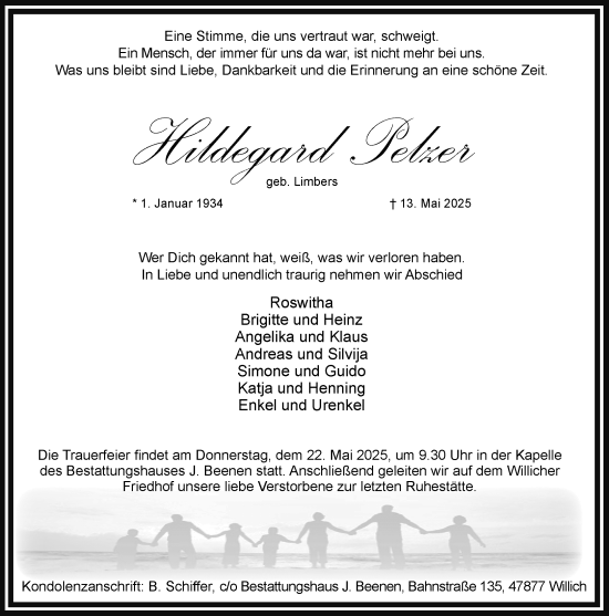 Traueranzeige von Hildegard Pelzer von trauer.extra-tipp-moenchengladbach.de