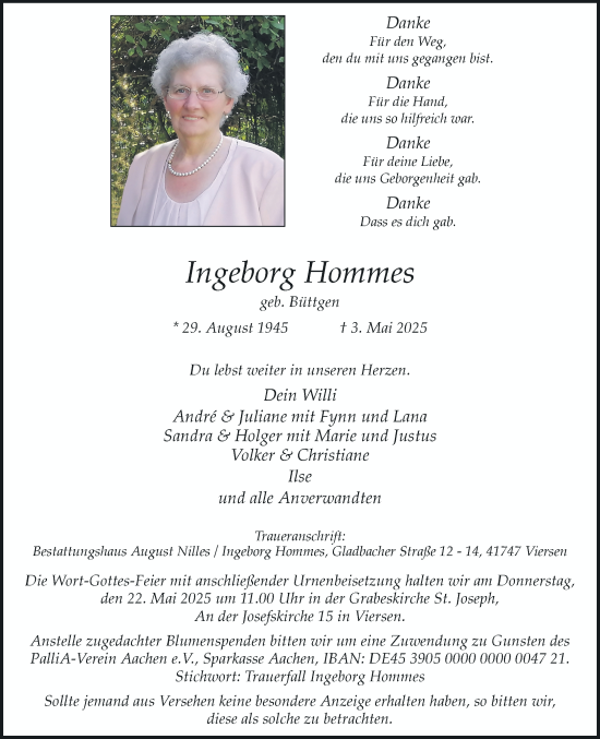Traueranzeige von Ingeborg Hommes von trauer.extra-tipp-moenchengladbach.de