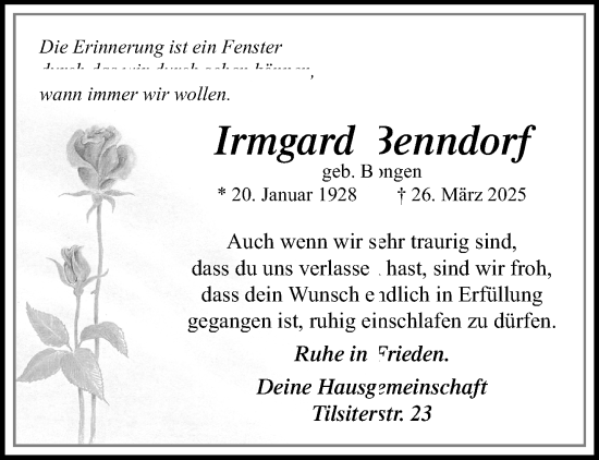 Traueranzeige von Irmgard Benndorf von trauer.extra-tipp-moenchengladbach.de