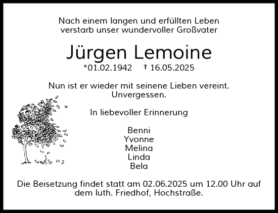 Traueranzeige von Jürgen Lemoine von trauer.wuppertaler-rundschau.de