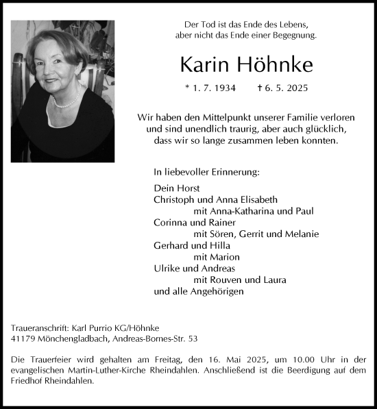 Traueranzeige von Karin Höhnke von trauer.extra-tipp-moenchengladbach.de