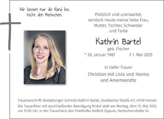 Traueranzeige von Kathrin Bartel von trauer.extra-tipp-moenchengladbach.de