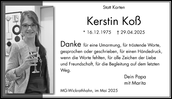 Traueranzeige von Kerstin Koß von trauer.extra-tipp-moenchengladbach.de