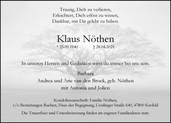 Traueranzeige von Klaus Nöthen von trauer.extra-tipp-moenchengladbach.de